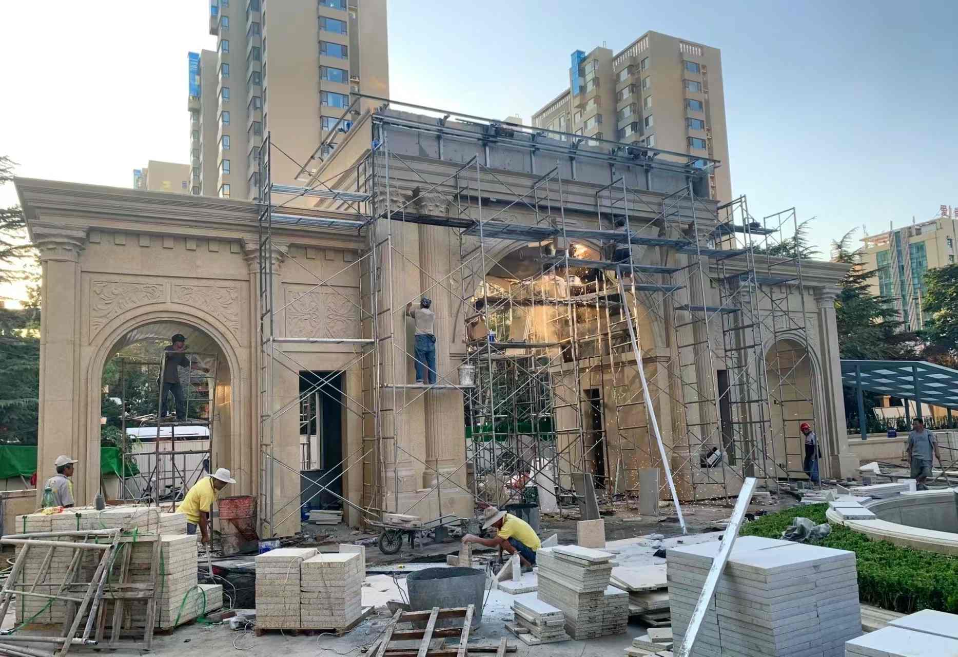 毕节 黄金麻荔枝面花岗岩小区门楼外墙干挂