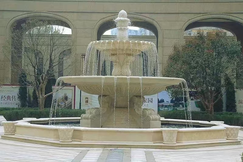 毕节 黄金麻花岗岩异型加工——户外庭院石雕流水喷泉