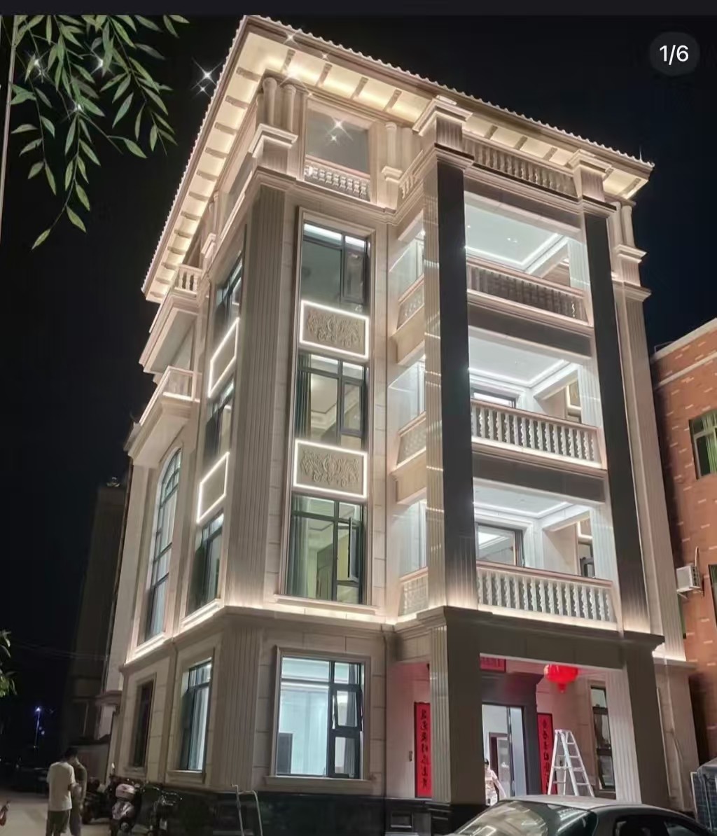 毕节 芝麻白花岗岩别墅外墙夜间效果