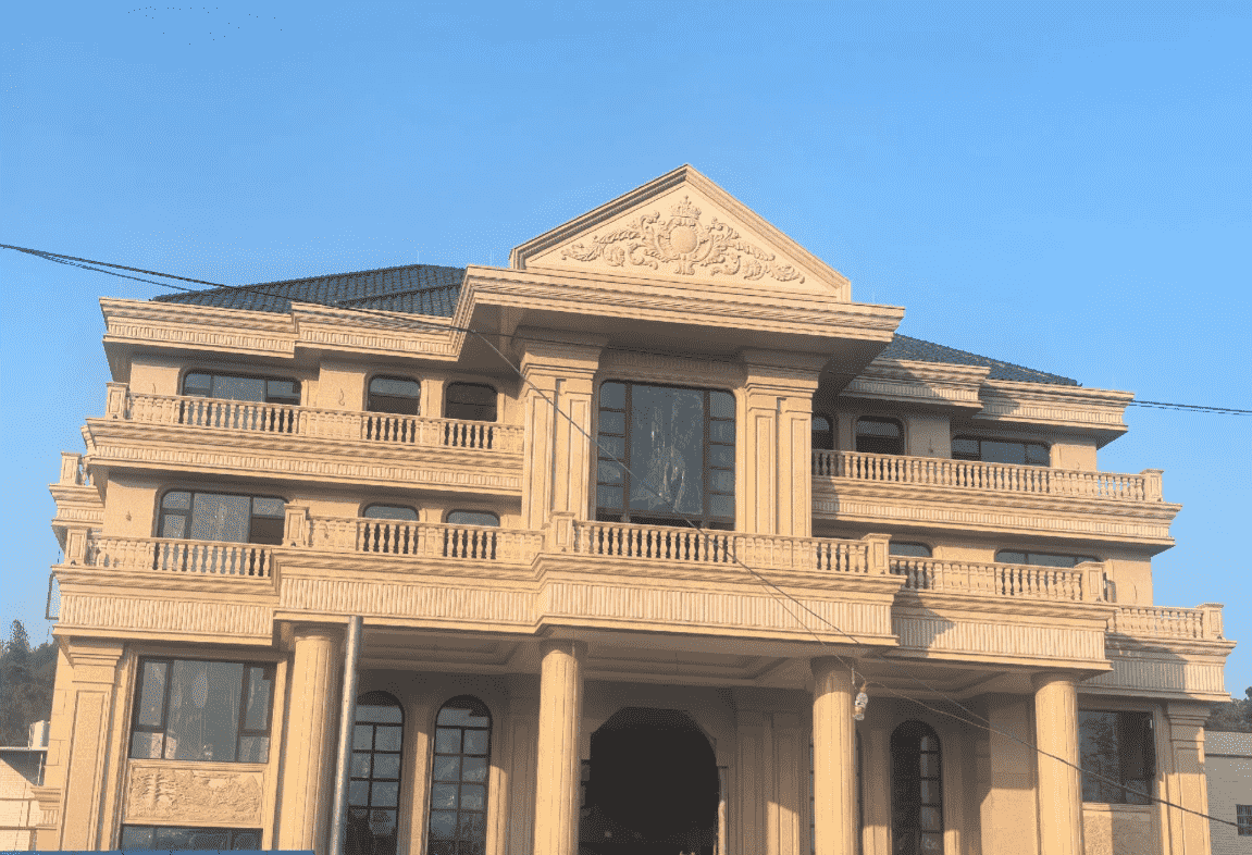 毕节黄金麻别墅外墙干挂石材效果示例